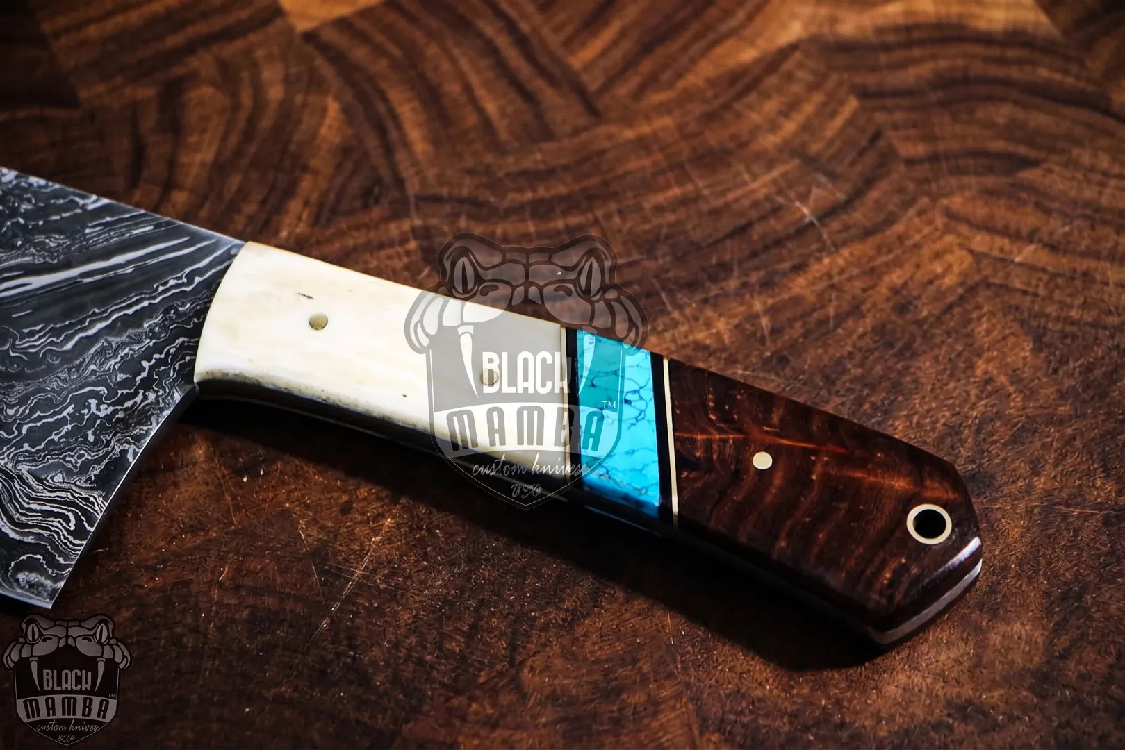 African Buffalo – Damascus Cleaver, 12″ Overall, Wood Handle - view 6