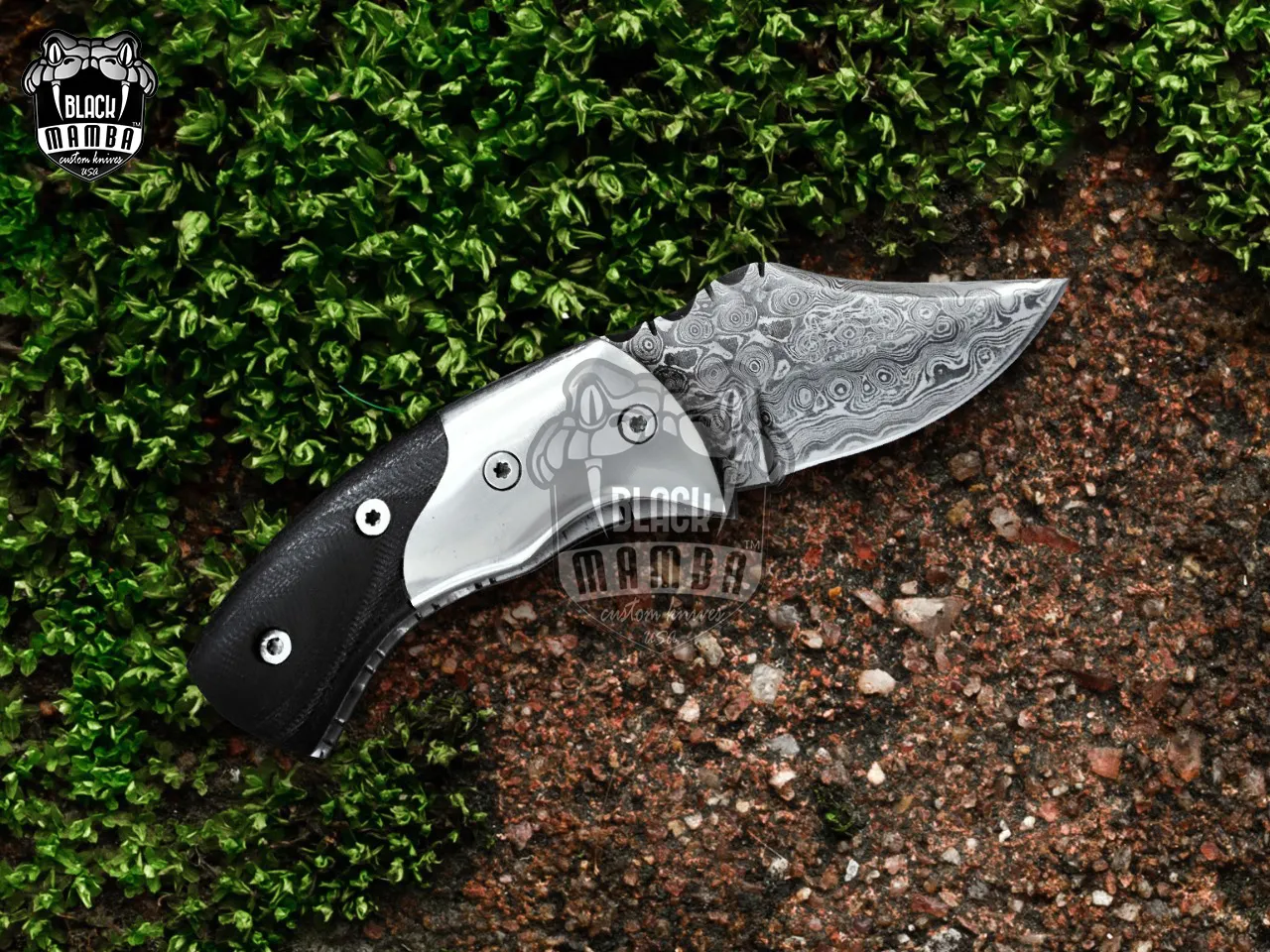 Signature - Damascus Folding Pocket Knife, 5″ Overall, Micarta Handle - view 3
