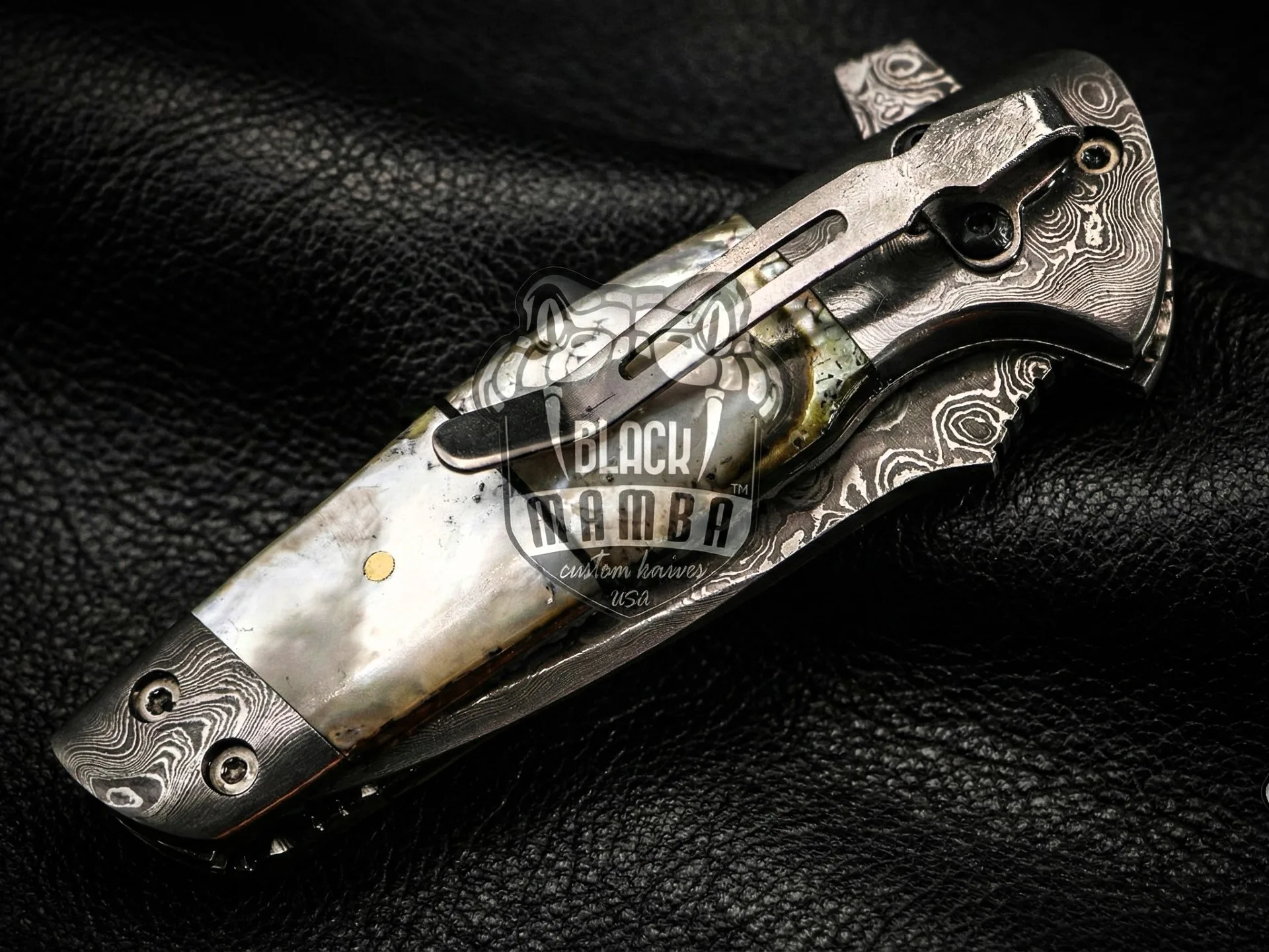 Pearl Shell Handle – Damascus Folding Pocket Knife, 7″ Overall - view 4