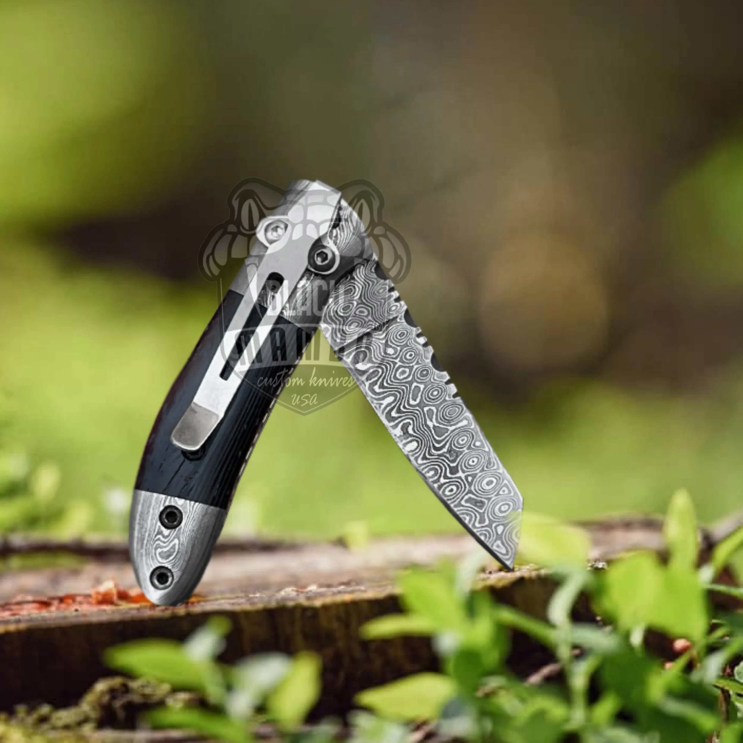 Crocodile - Damascus Folding Pocket Knife, 6.25″ Overall - view 2