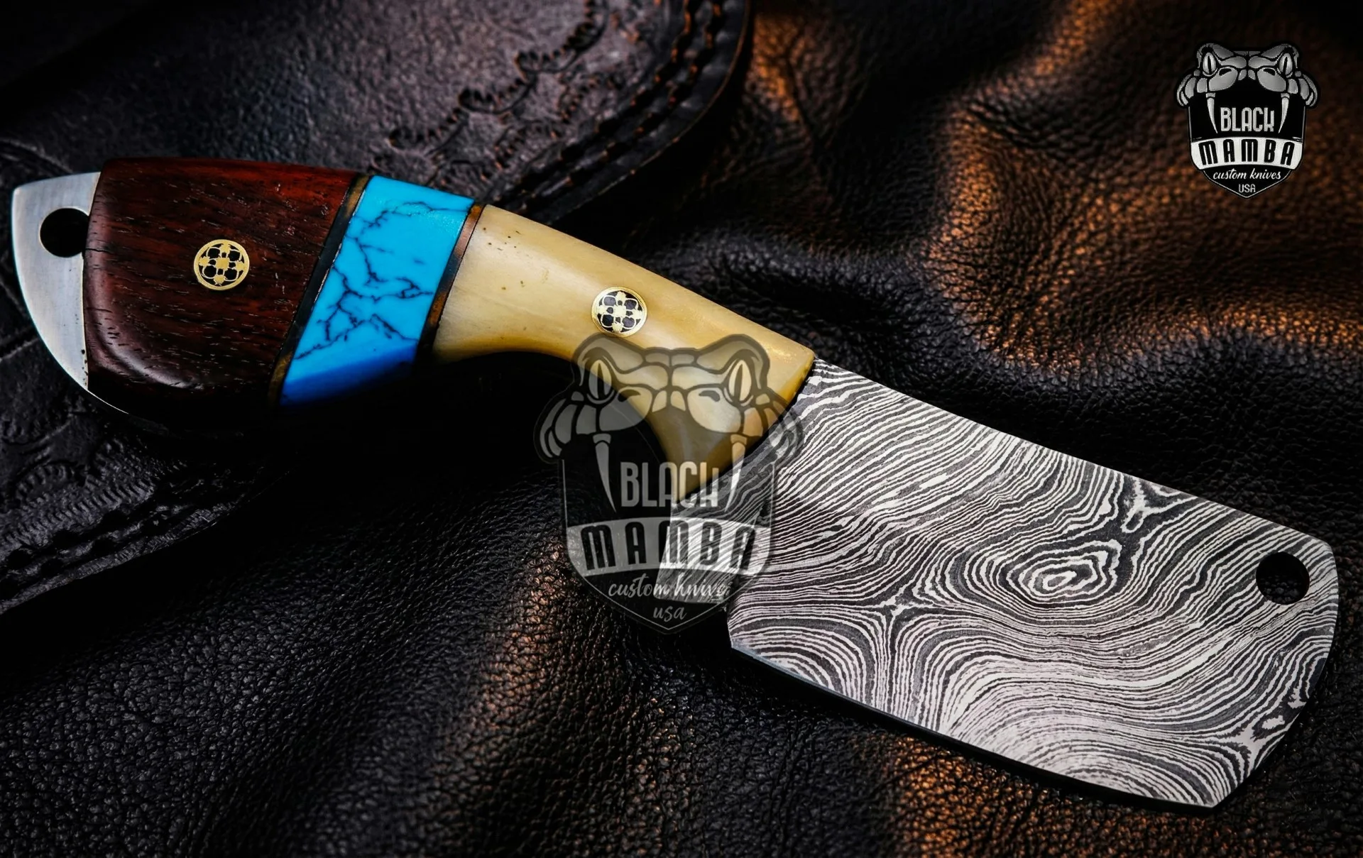 Mavado Cleaver Blade - Damascus Skinning Knife, 5.5″ Overall, Wood Handle - view 5