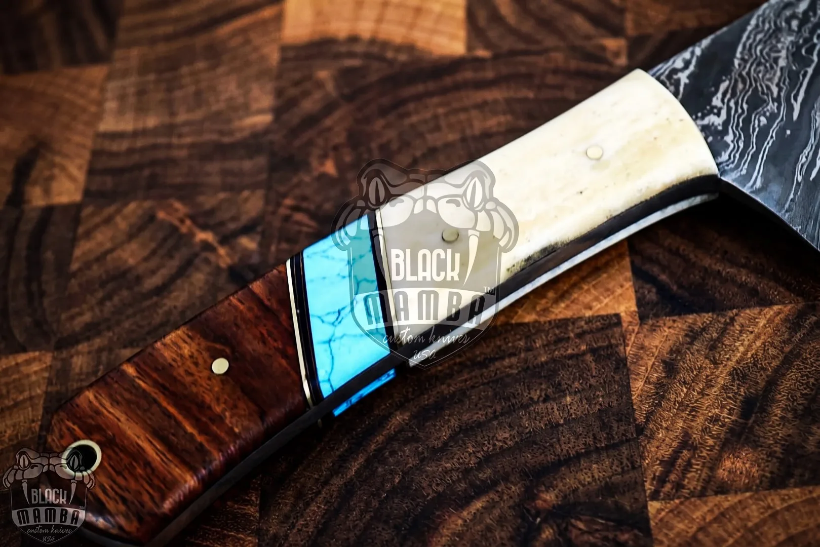African Buffalo – Damascus Cleaver, 12″ Overall, Wood Handle - view 7