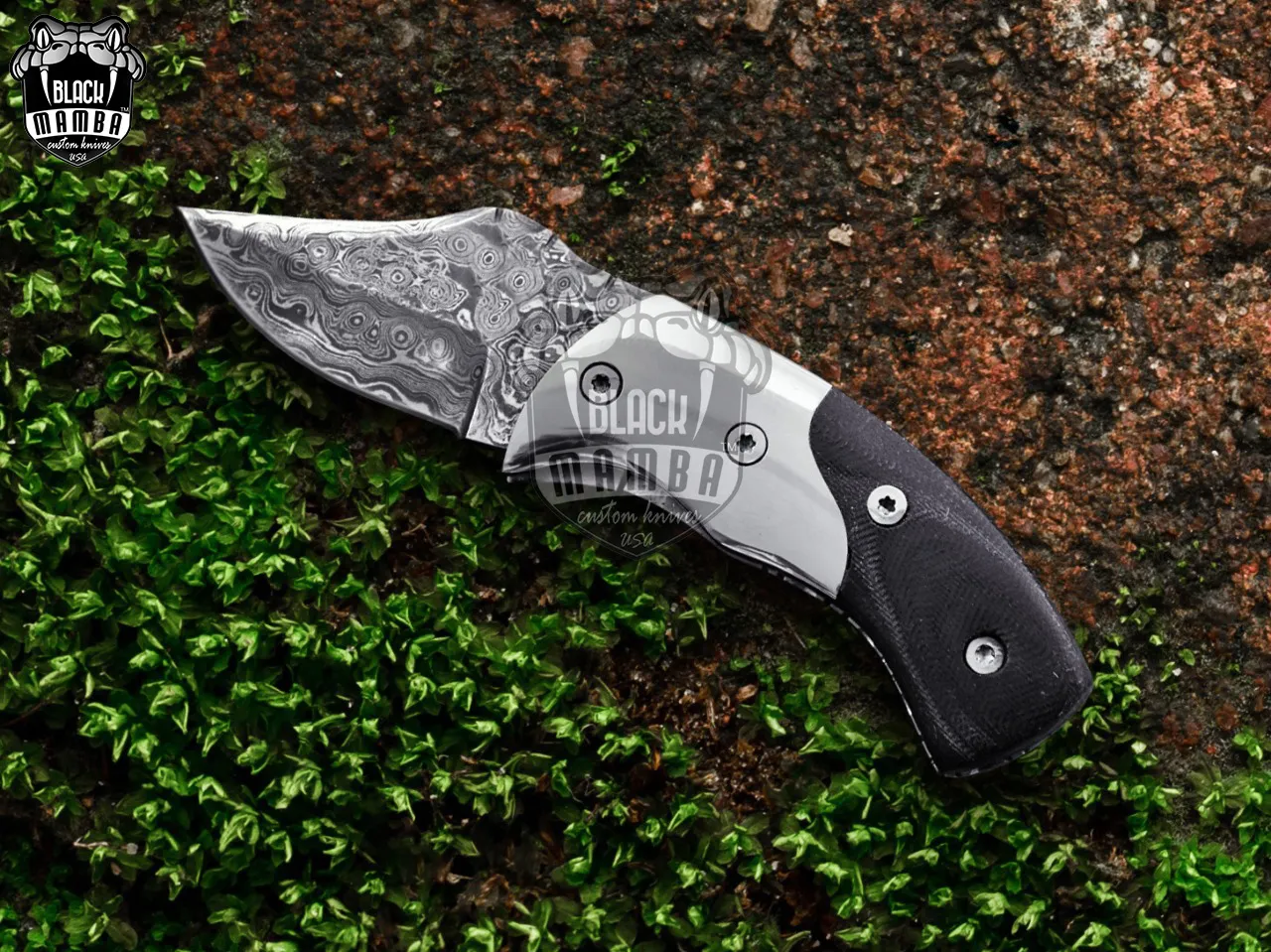 Signature - Damascus Folding Pocket Knife, 5″ Overall, Micarta Handle - view 4