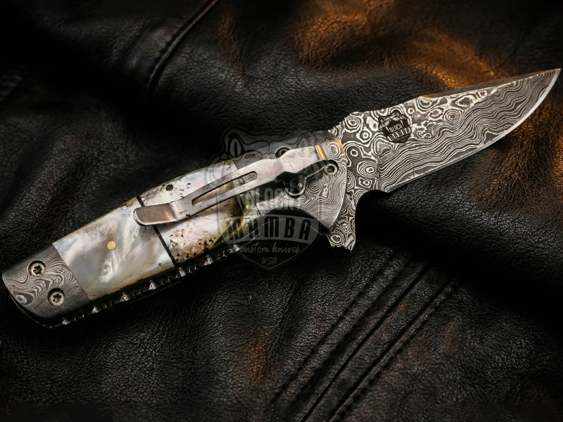 Pearl Shell Handle – Damascus Folding Pocket Knife, 7″ Overall - view 5