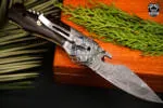 Signature - Damascus Gut Hook Hunting Knife, 9″ Overall, Wood Handle