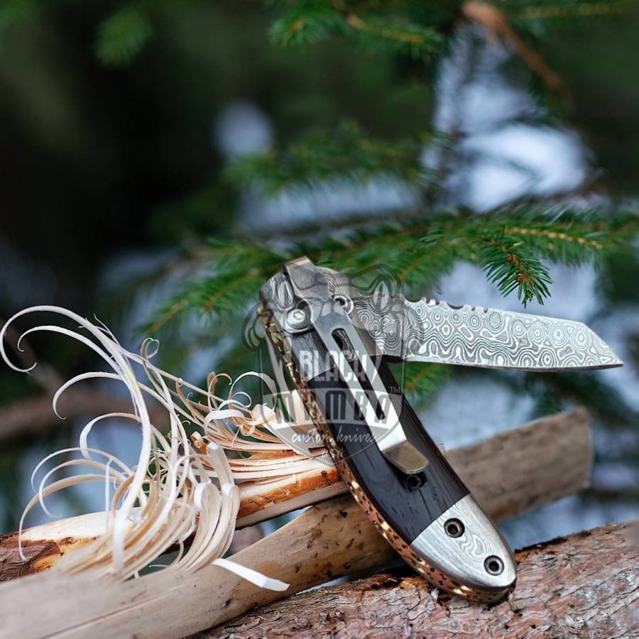 BMK-412 Crocodile 6.25″ Long 3″Blade” 2oz Damascus Pocket Knife Handmade Damascus Pocket Folding Knife Black Mamba Hand Made World Class Knives - Image 3