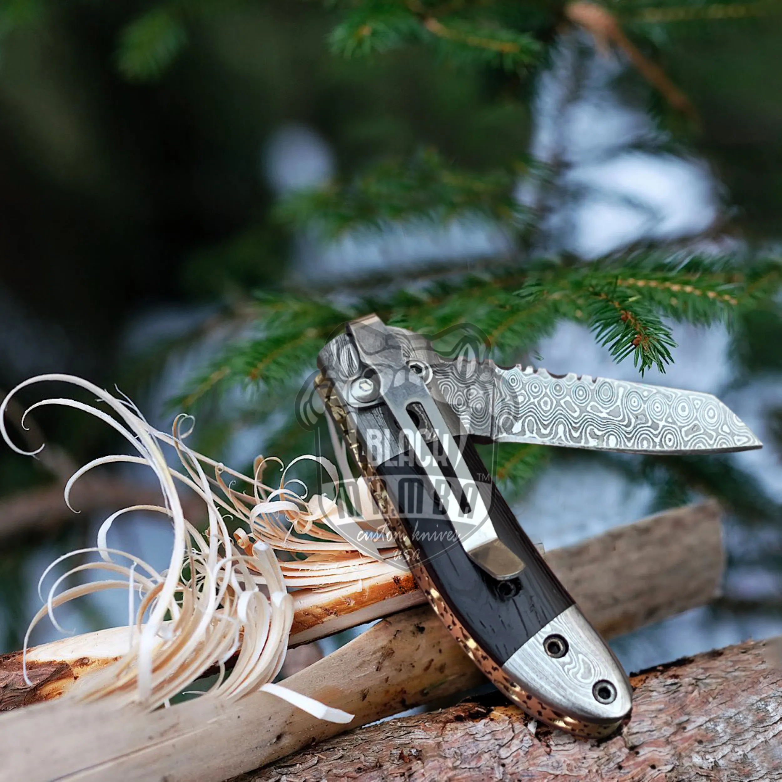 Crocodile - Damascus Folding Pocket Knife, 6.25″ Overall - view 3