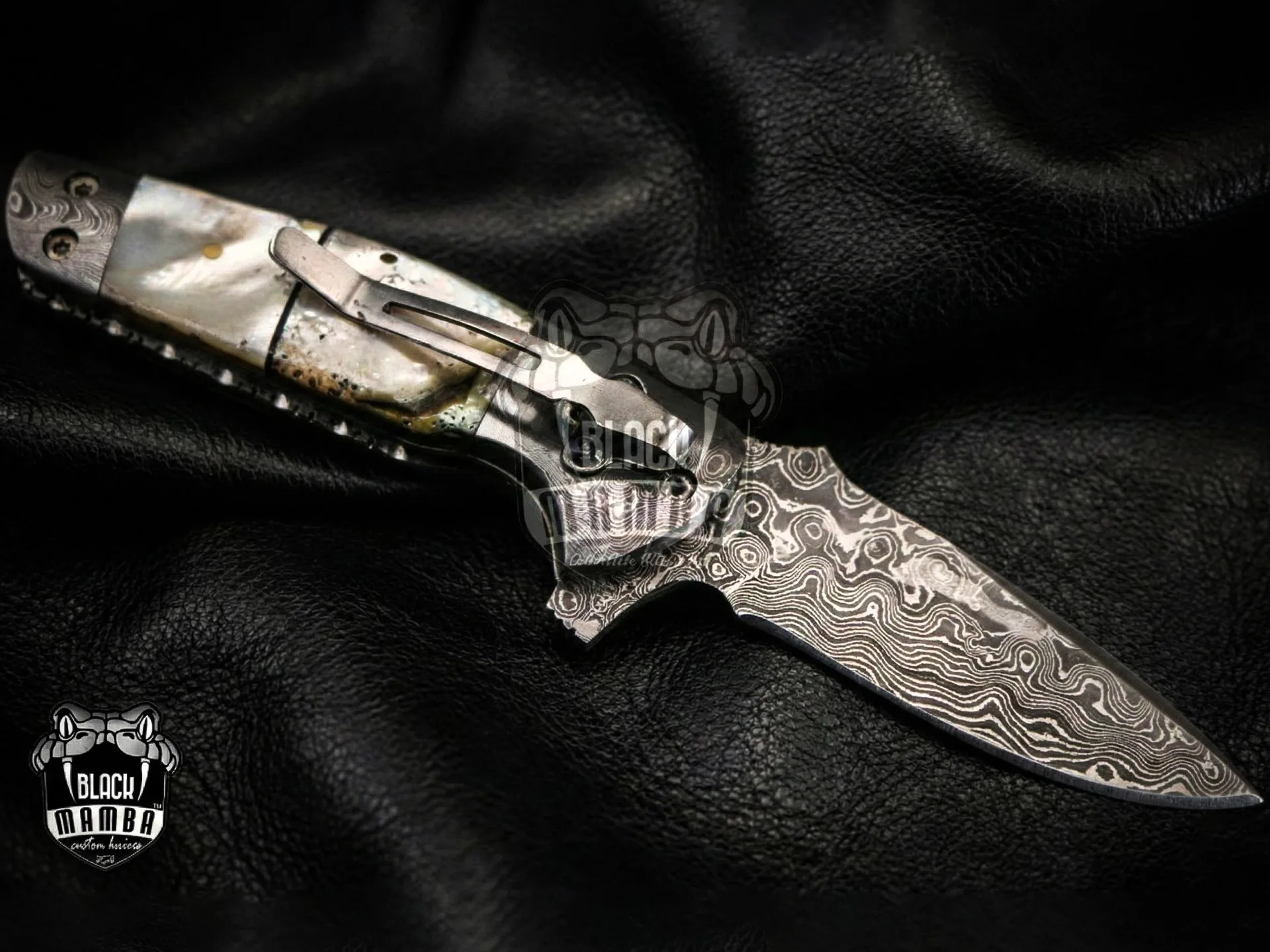 Pearl Shell Handle – Damascus Folding Pocket Knife, 7″ Overall - view 6