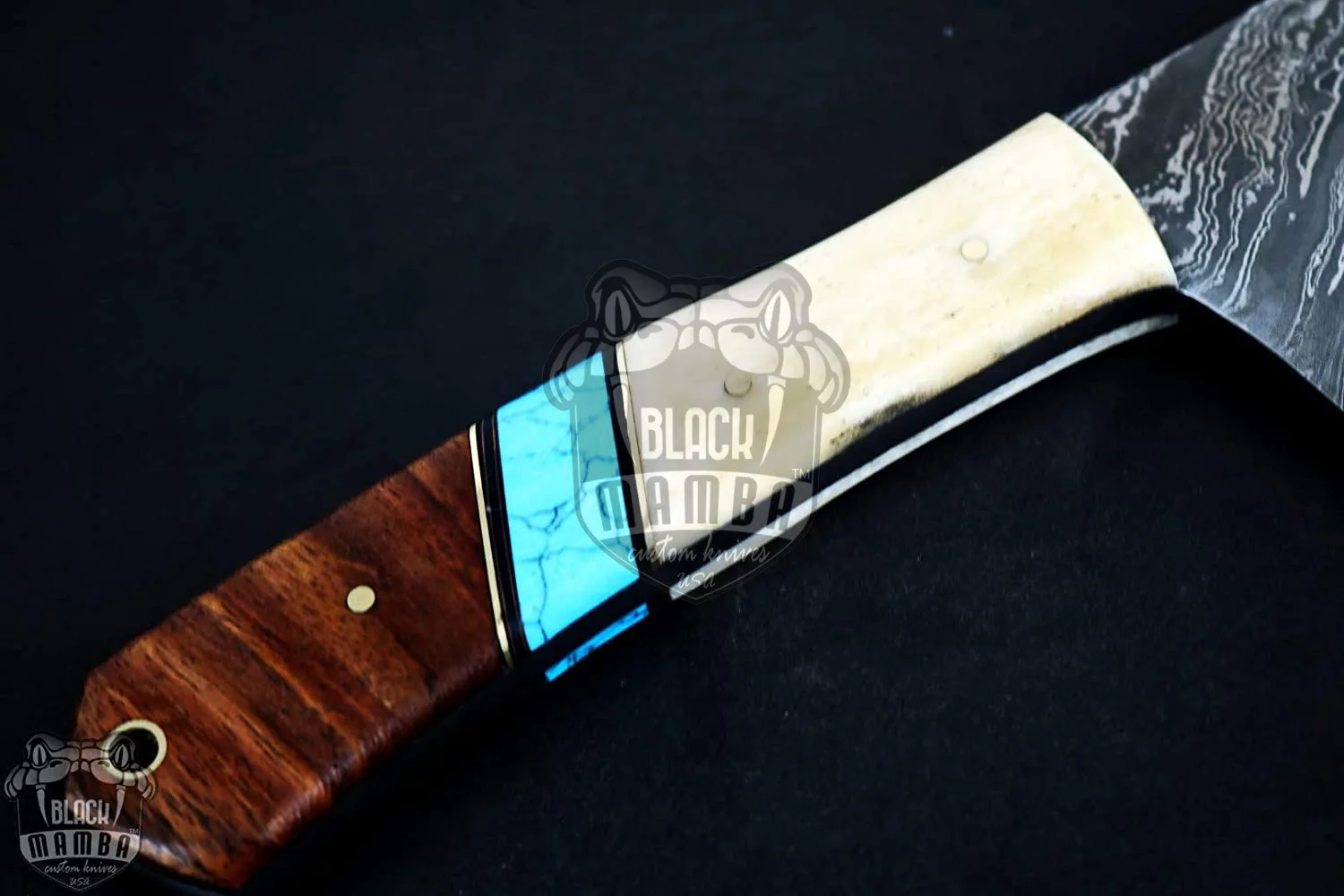 African Buffalo – Damascus Cleaver, 12″ Overall, Wood Handle - view 3