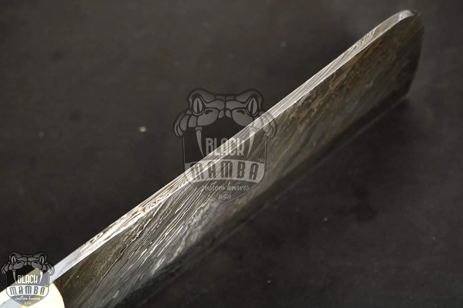 African Buffalo Damascus Cleaver Knife 12 Inches Long 7 Inches Blade 18 Ounce Damascus Chef Cleaver Blade Knife Hand Made World Class Black Mamba Knives | BMK-703-DS - view 2