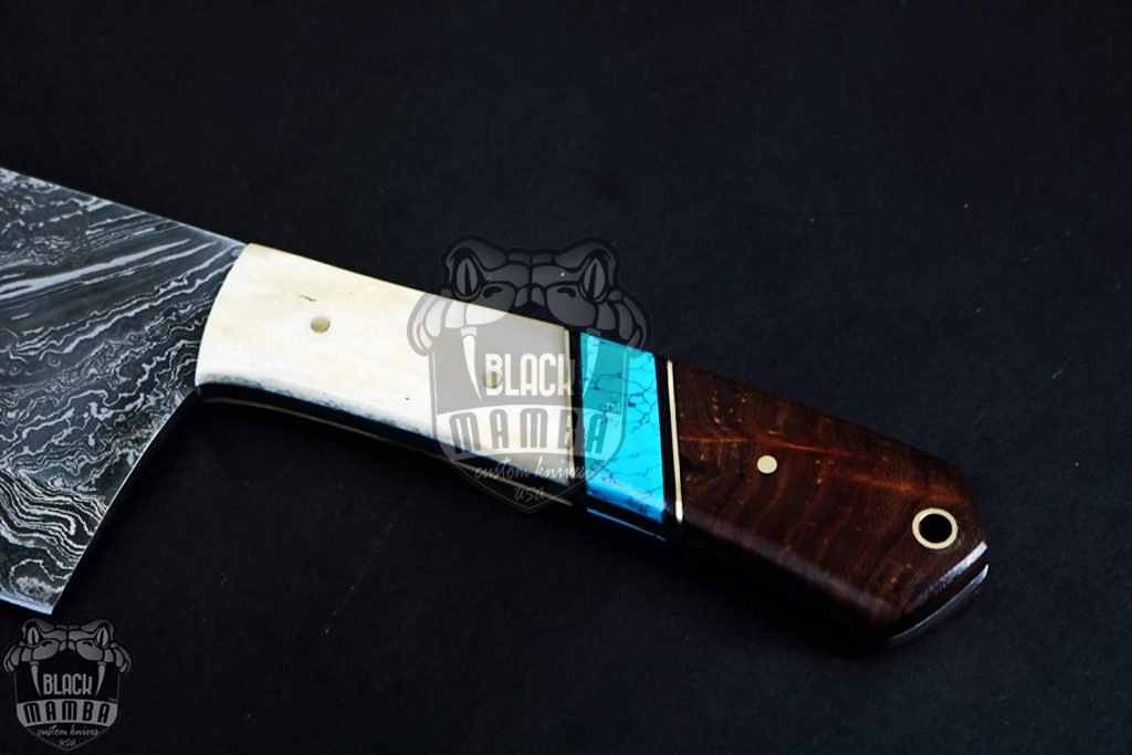 Bmk-703-DS African Buffalo Damascus Cleaver Knife 12 Inches Long 7 Inches Blade 18 Ounce Damascus Chef Cleaver Blade Knife Hand Made World Class Black Mamba Knives - Image 3