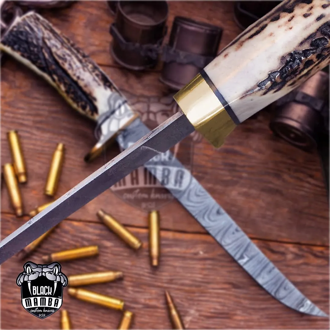 Black Mamba Knives Chef Knife Antler Kitchen Knife Fillet Stag Knife Damascus Chef Knife USA Made | BMK-719 - view 4
