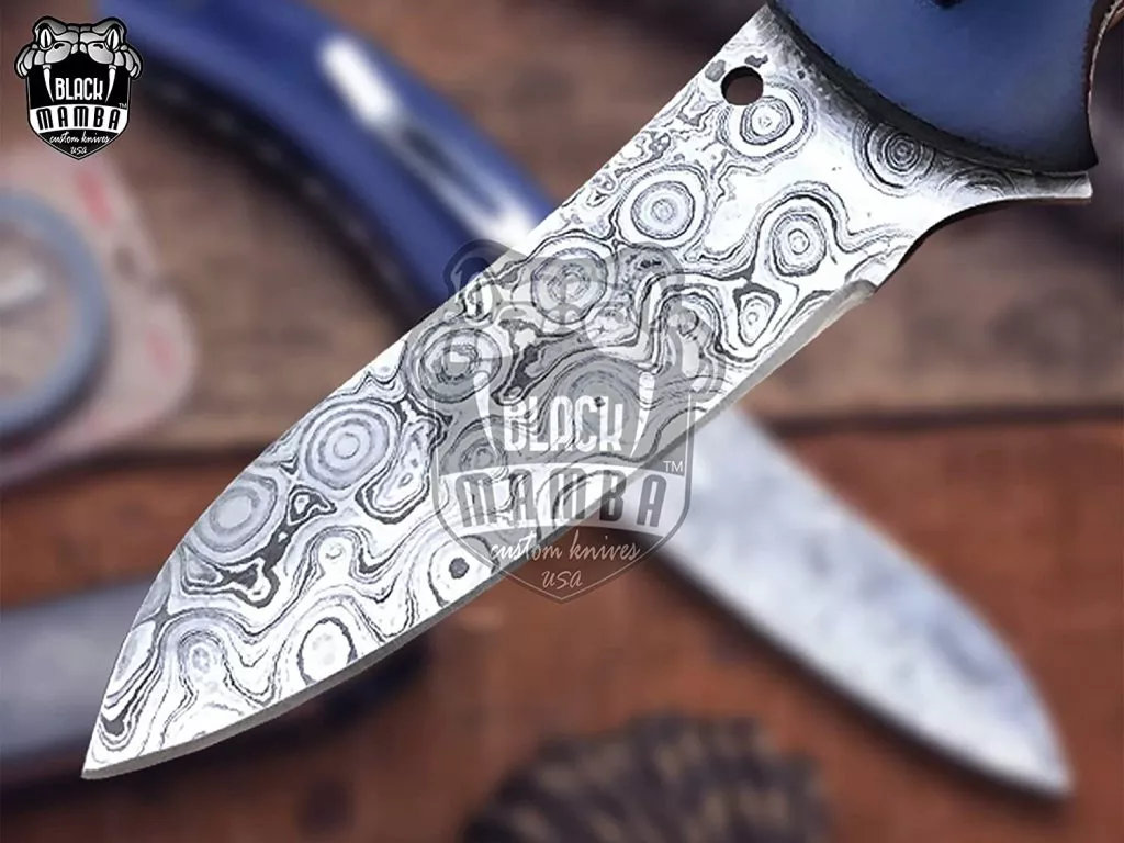 BLACK MAMBA KNIVES Bmk-441 4.4 Closed Damascus Pocket Knife Damascus Hunting Knife G10 Handle Pocket Clip Knife USA Made - Image 4