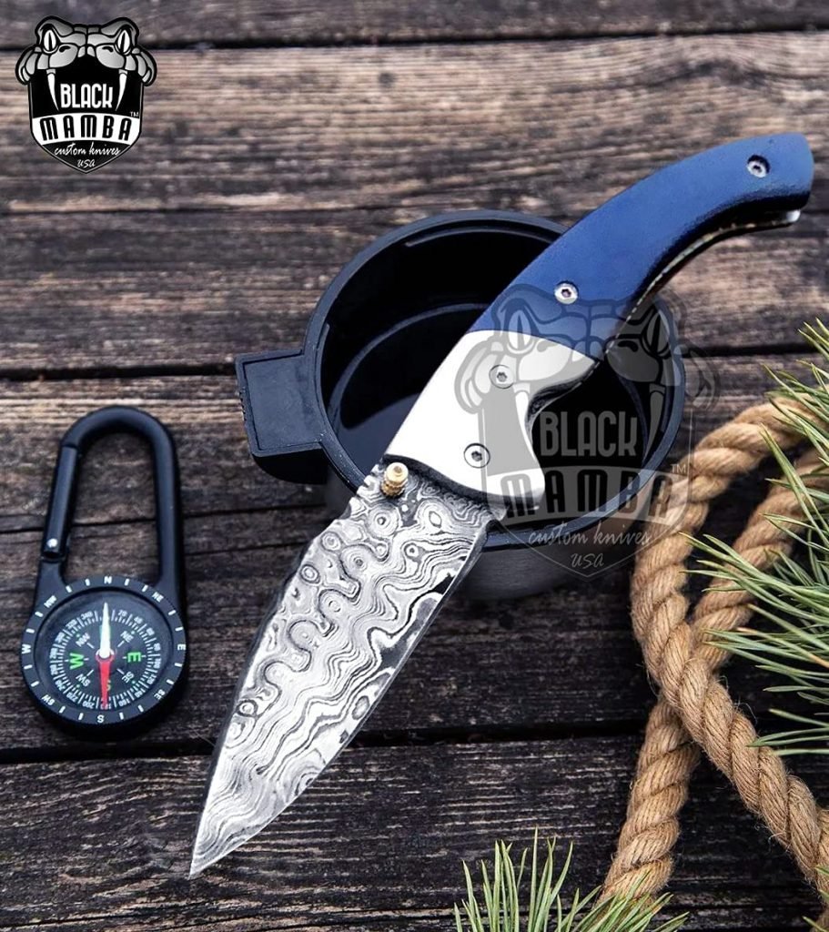 452 Damascus pocket knife Blue Lagoon Folding Knife custom Knife Hand made USA Made - Image 5