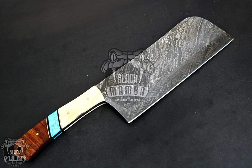 Bmk-703-DS African Buffalo Damascus Cleaver Knife 12 Inches Long 7 Inches Blade 18 Ounce Damascus Chef Cleaver Blade Knife Hand Made World Class Black Mamba Knives - Image 6