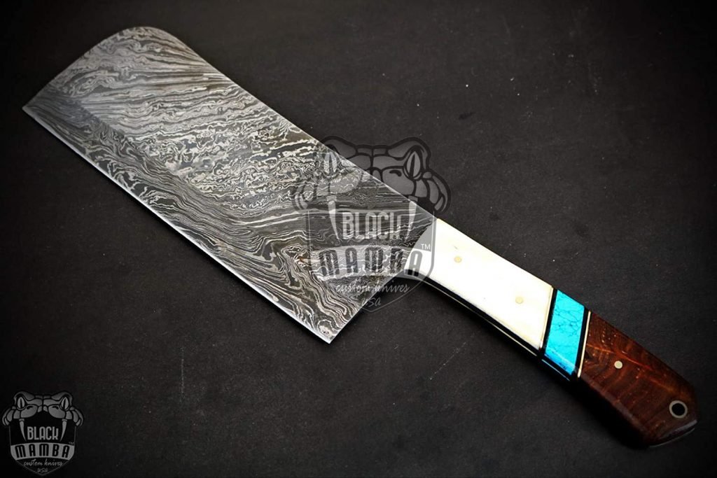 Bmk-703-DS African Buffalo Damascus Cleaver Knife 12 Inches Long 7 Inches Blade 18 Ounce Damascus Chef Cleaver Blade Knife Hand Made World Class Black Mamba Knives