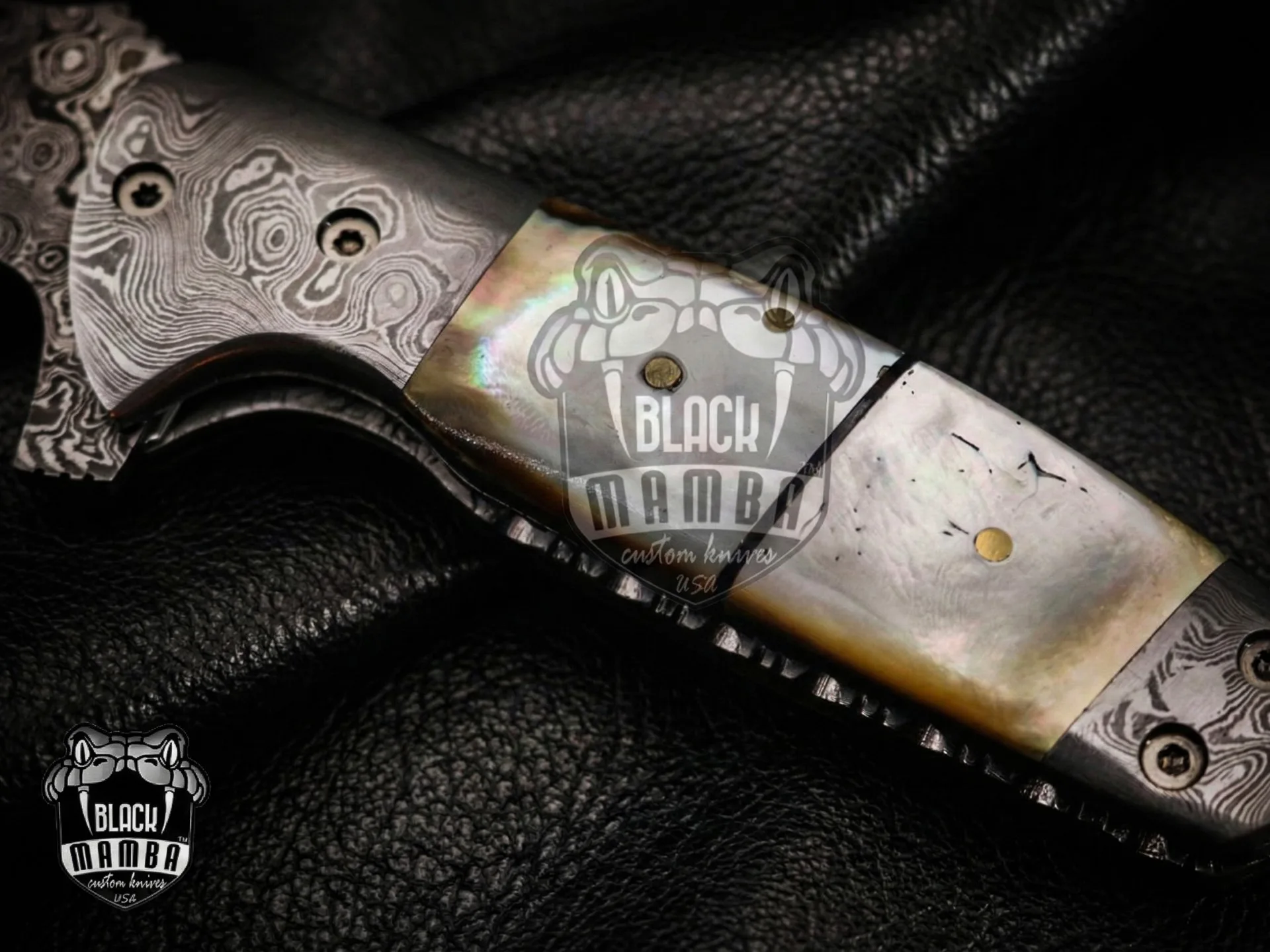 Pearl Shell Handle – Damascus Folding Pocket Knife, 7″ Overall - view 8