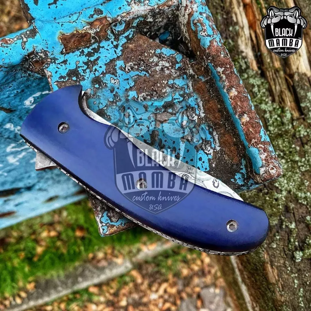 BLACK MAMBA KNIVES Bmk-441 4.4 Closed Damascus Pocket Knife Damascus Hunting Knife G10 Handle Pocket Clip Knife USA Made - Image 2