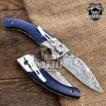 452 Damascus pocket knife Blue Lagoon Folding Knife custom Knife Hand made USA Made