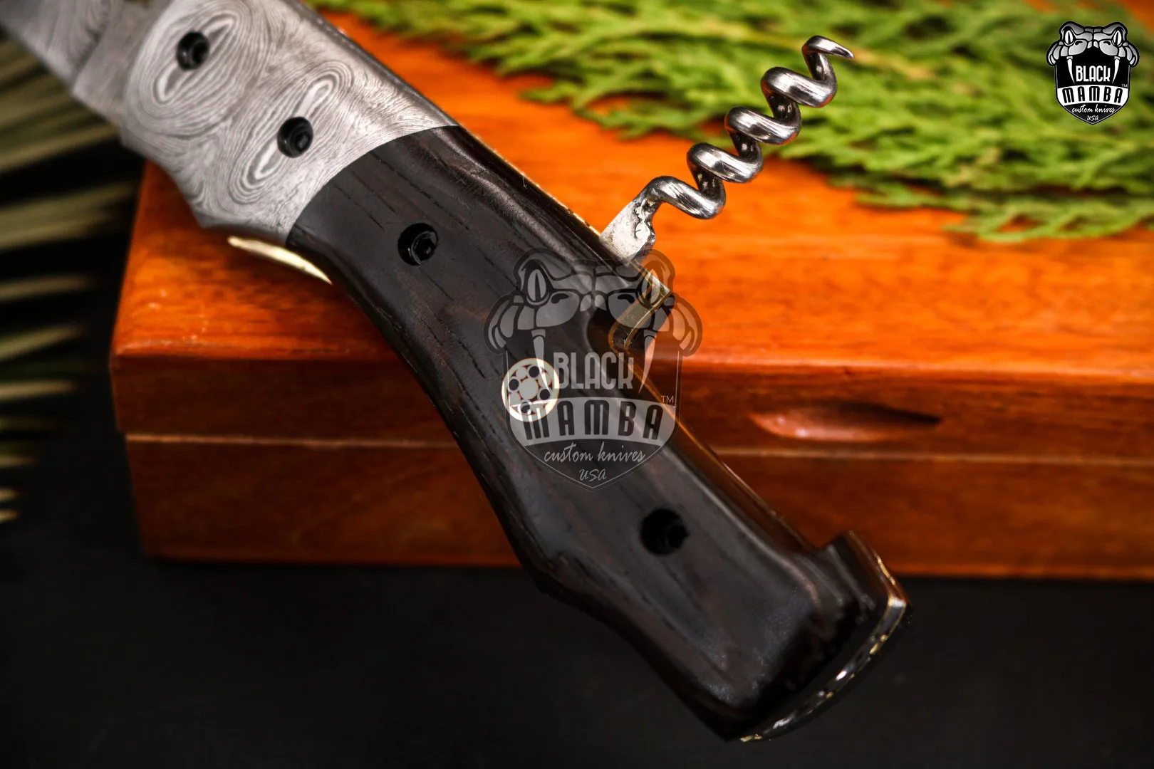 Signature - Damascus Gut Hook Hunting Knife, 9″ Overall, Wood Handle - view 9