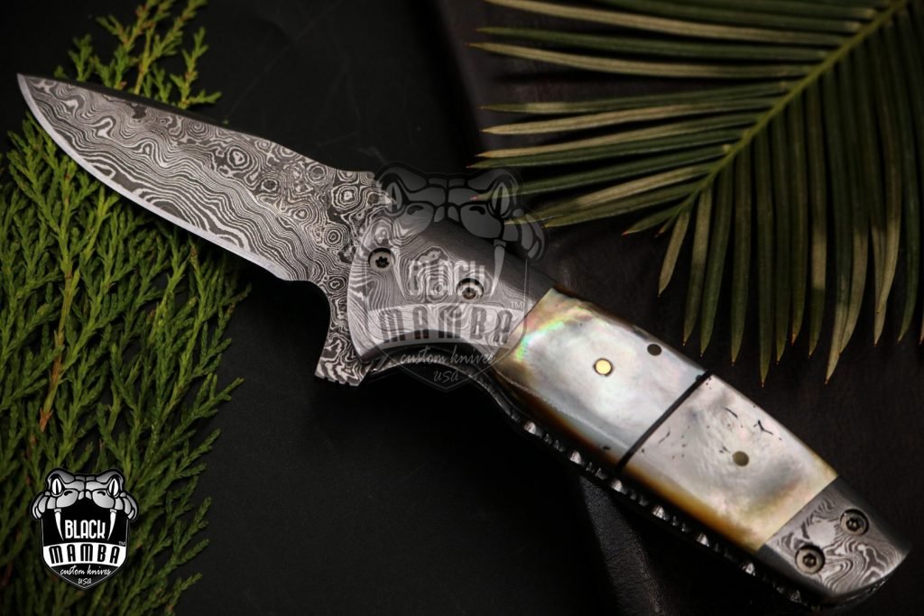 BLACK MAMBA KNIVES Bmk-450 Pearl Shell 4 Inches Closed Blade Knife Damascus Folding Knife, Pocket Knife reflector Handle USA Made - Image 9