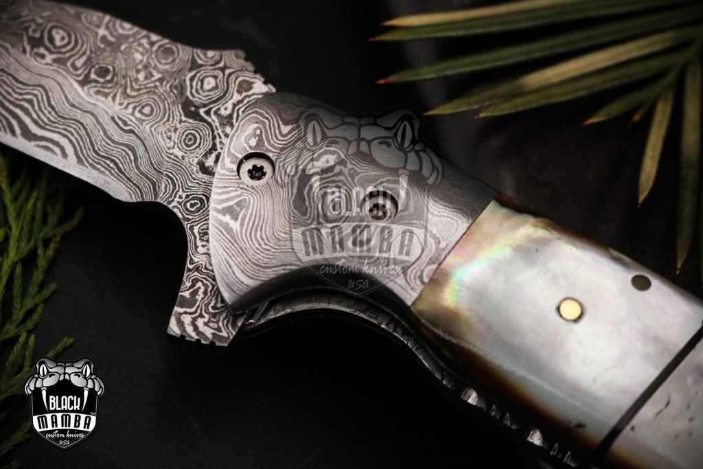 BLACK MAMBA KNIVES Bmk-450 Pearl Shell 4 Inches Closed Blade Knife Damascus Folding Knife, Pocket Knife reflector Handle USA Made - Image 3