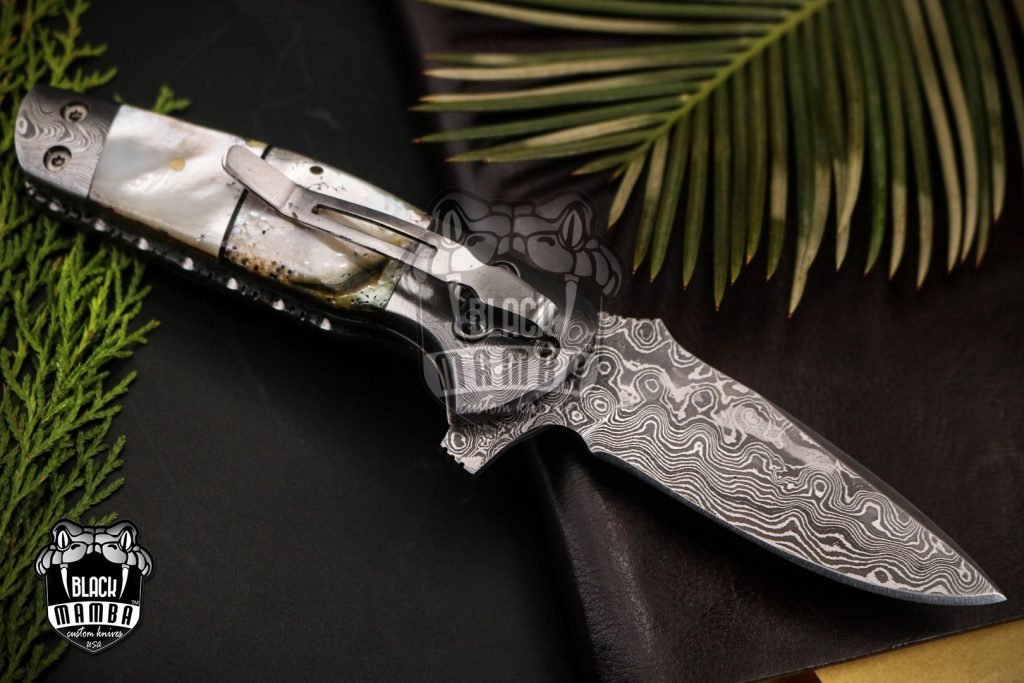 BLACK MAMBA KNIVES Bmk-450 Pearl Shell 4 Inches Closed Blade Knife Damascus Folding Knife, Pocket Knife reflector Handle USA Made - Image 6