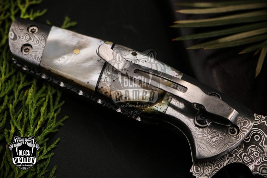 BLACK MAMBA KNIVES Bmk-450 Pearl Shell 4 Inches Closed Blade Knife Damascus Folding Knife, Pocket Knife reflector Handle USA Made - Image 7