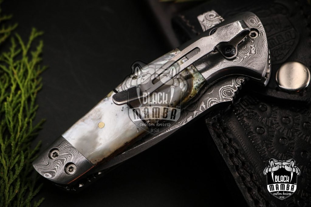 BLACK MAMBA KNIVES Bmk-450 Pearl Shell 4 Inches Closed Blade Knife Damascus Folding Knife, Pocket Knife reflector Handle USA Made - Image 8