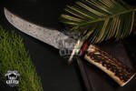 Bmk-176 Banded Flying Snake Knife 12 in Long 7 in Blade 12 Ounce Damascus Hunting Fixed Blade Trailing Point Hand Made World Class Knives