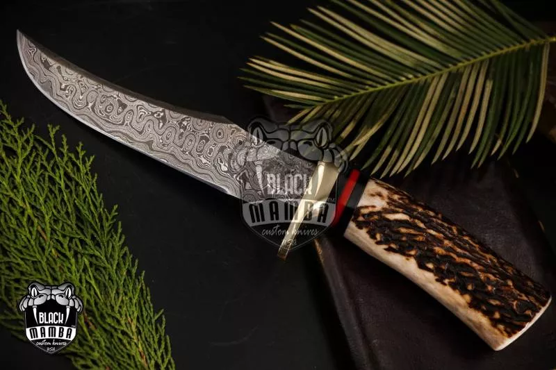 Bmk-176 Banded Flying Snake Knife 12 in Long 7 in Blade 12 Ounce Damascus Hunting Fixed Blade Trailing Point Hand Made World Class Knives