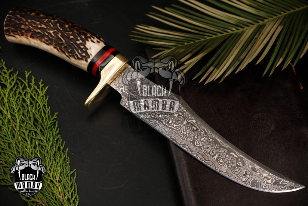 Bmk-176 Banded Flying Snake Knife 12 in Long 7 in Blade 12 Ounce Damascus Hunting Fixed Blade Trailing Point Hand Made World Class Knives - Image 6