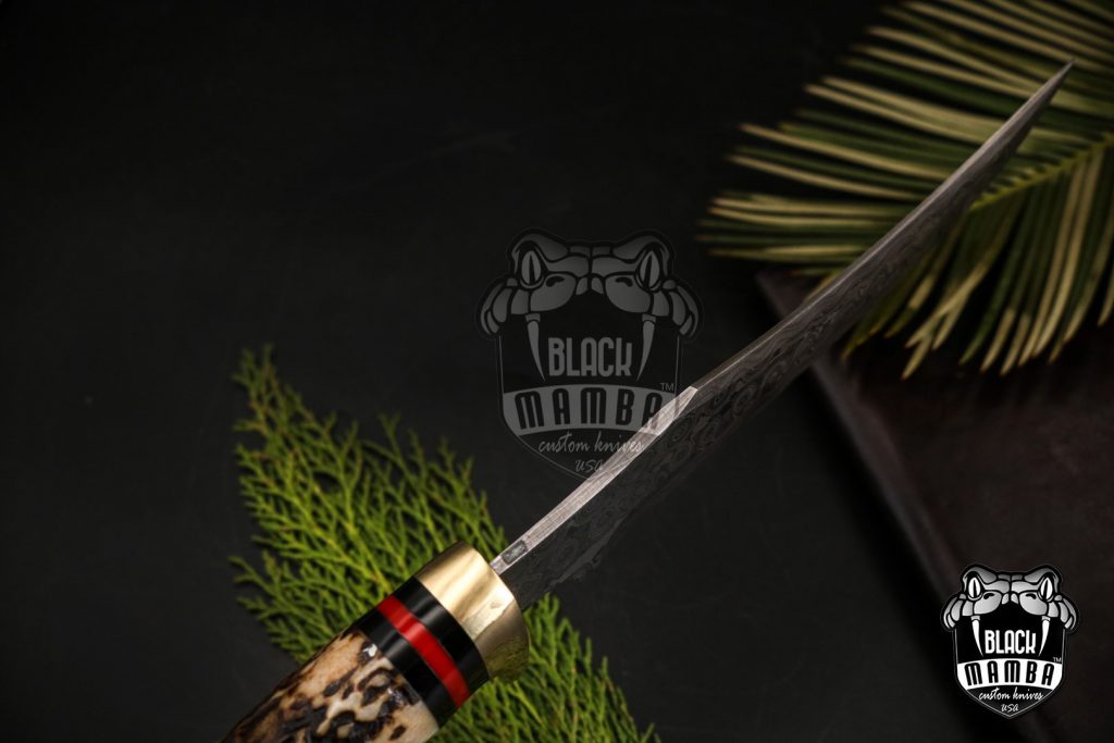 Bmk-176 Banded Flying Snake Knife 12 in Long 7 in Blade 12 Ounce Damascus Hunting Fixed Blade Trailing Point Hand Made World Class Knives - Image 7