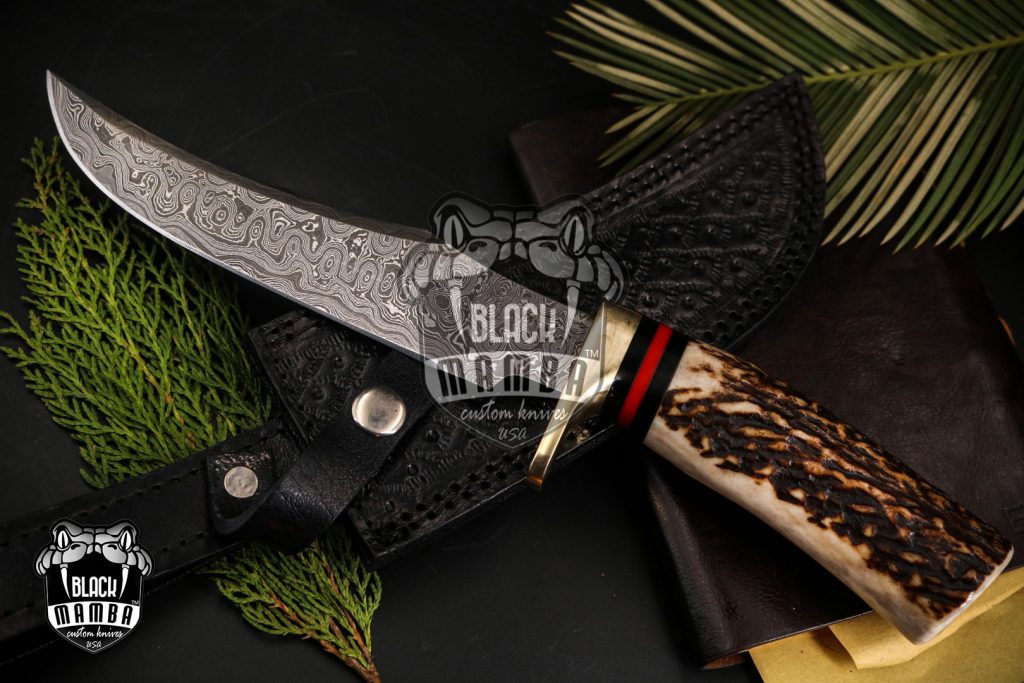 Bmk-176 Banded Flying Snake Knife 12 in Long 7 in Blade 12 Ounce Damascus Hunting Fixed Blade Trailing Point Hand Made World Class Knives - Image 9