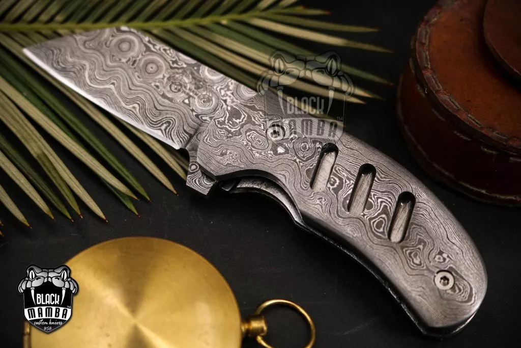 BLACK MAMBA KNIVES Bmk-448 sheep foot blade Damascus pocket knife folding knife Groomsmen gift USA Made - Image 2