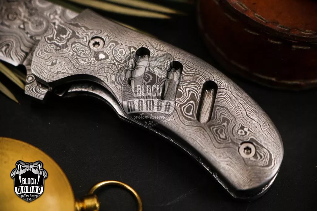 BLACK MAMBA KNIVES Bmk-448 sheep foot blade Damascus pocket knife folding knife Groomsmen gift USA Made - Image 4