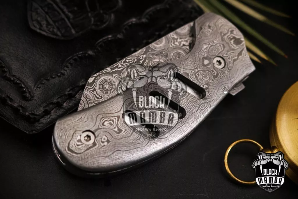BLACK MAMBA KNIVES Bmk-448 sheep foot blade Damascus pocket knife folding knife Groomsmen gift USA Made - Image 6