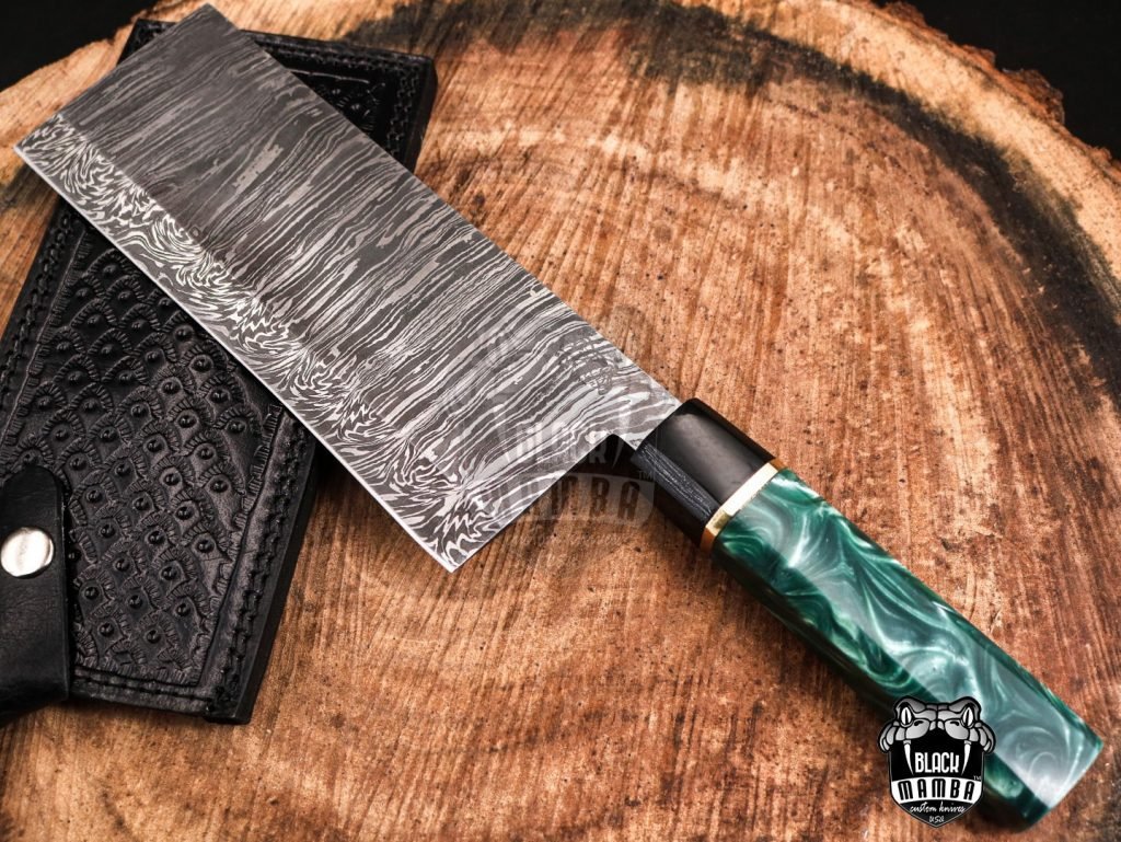 Bmk-709-DS Black Panther Damascus Chef Cleaver Blade Knife World Class Knives