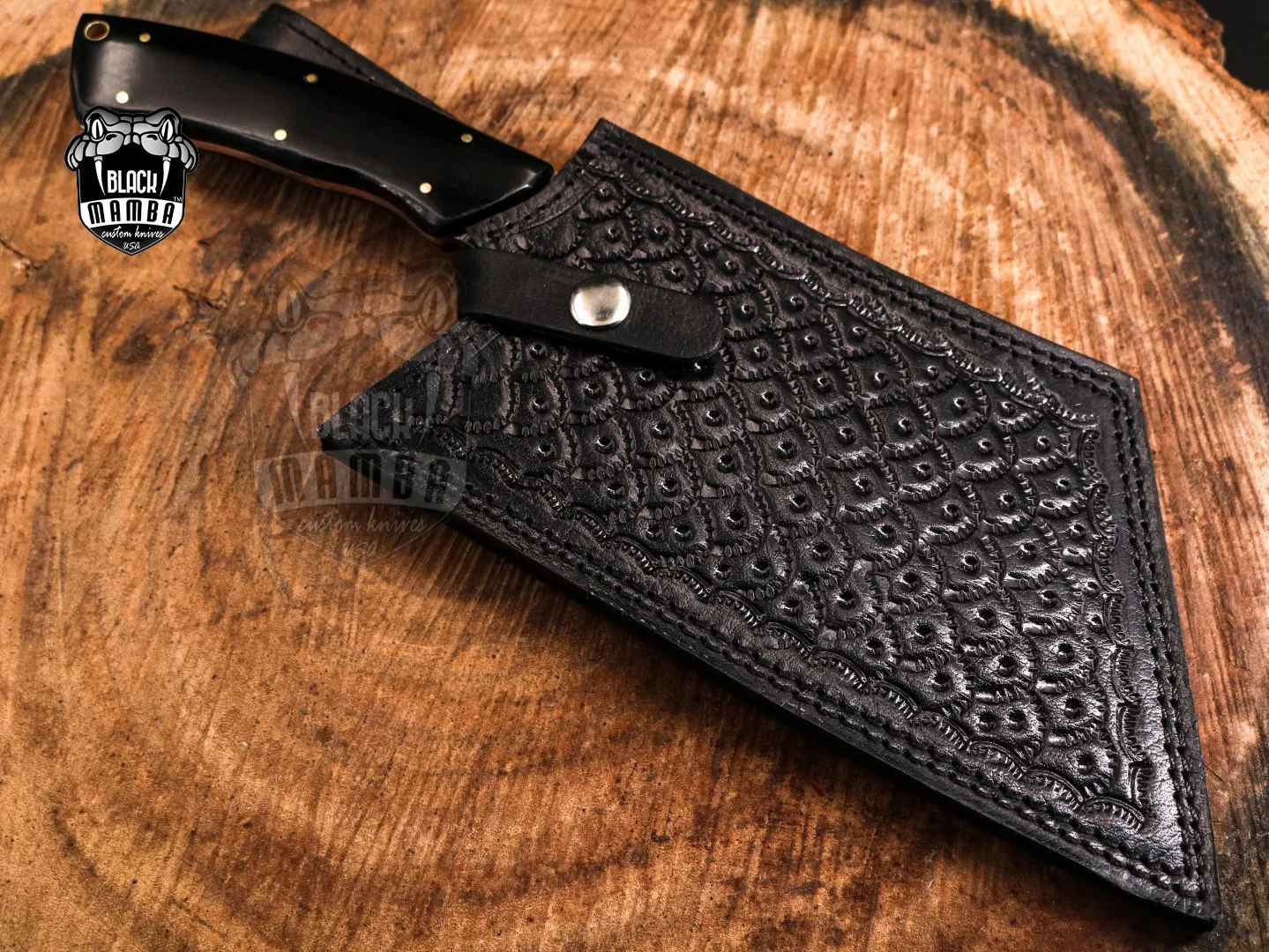 African Buffalo Mirror Shine - Damascus Cleaver, 13″ Overall, Buffalo Horn Handle - view 2