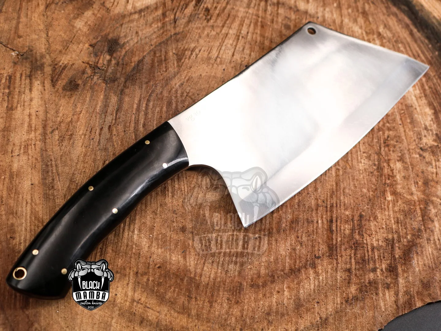 African Buffalo Mirror Shine - Damascus Cleaver, 13″ Overall, Buffalo Horn Handle - view 3