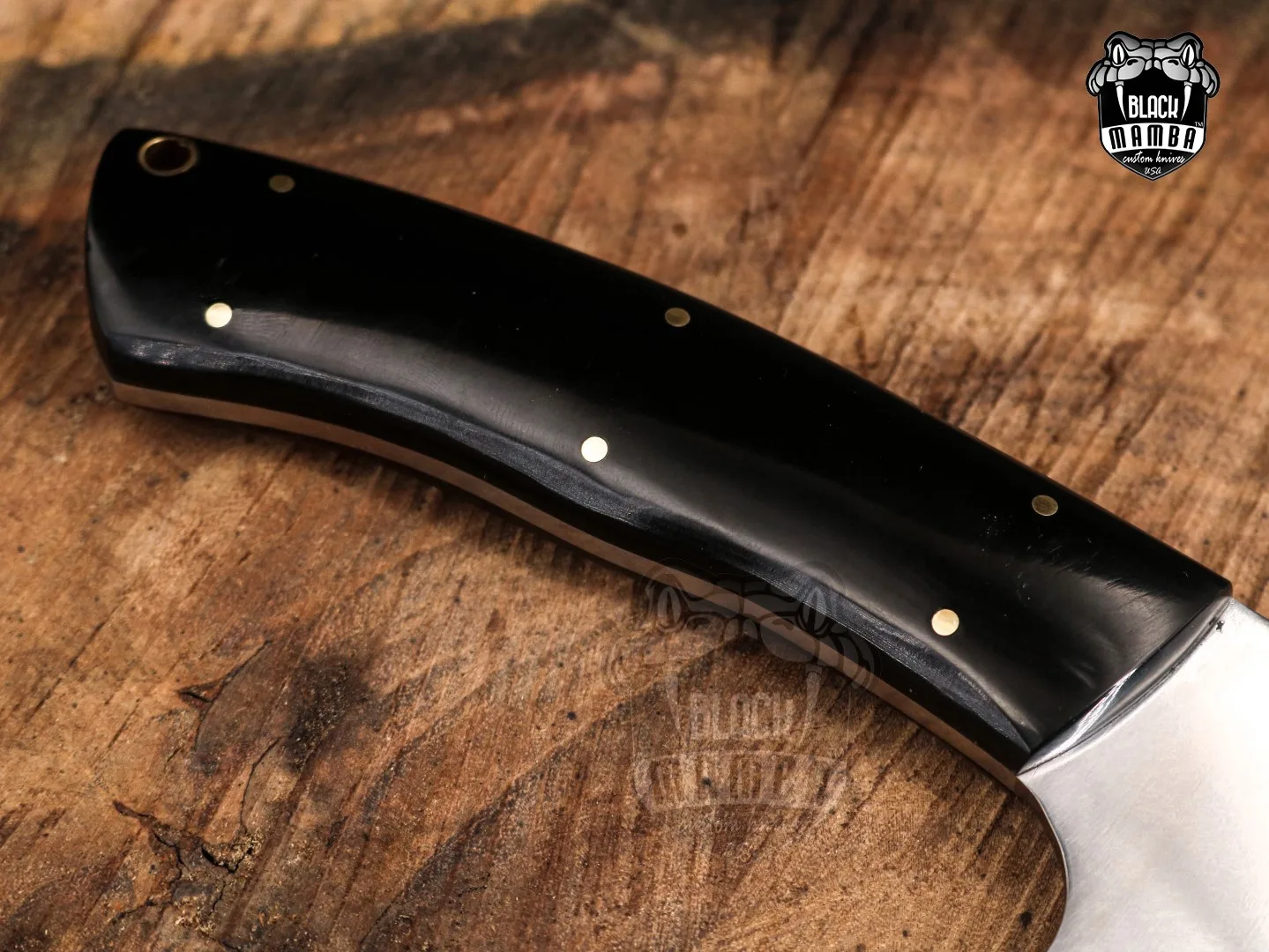 African Buffalo Mirror Shine - Damascus Cleaver, 13″ Overall, Buffalo Horn Handle - view 4
