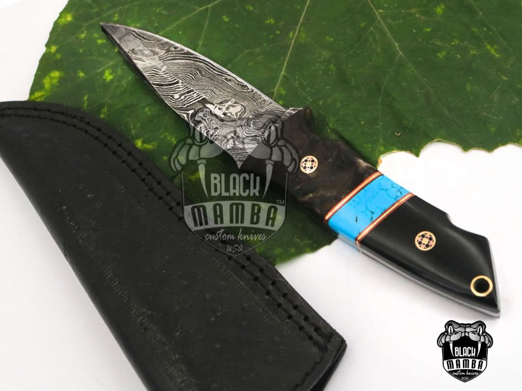 Bmk-637 Turquoise Sea Damascus Knife 8 Inches Long 4 Inches Blade 12 Ounce Damascus Hunting Skinner Knife Hand Made World Class Knives - Image 5