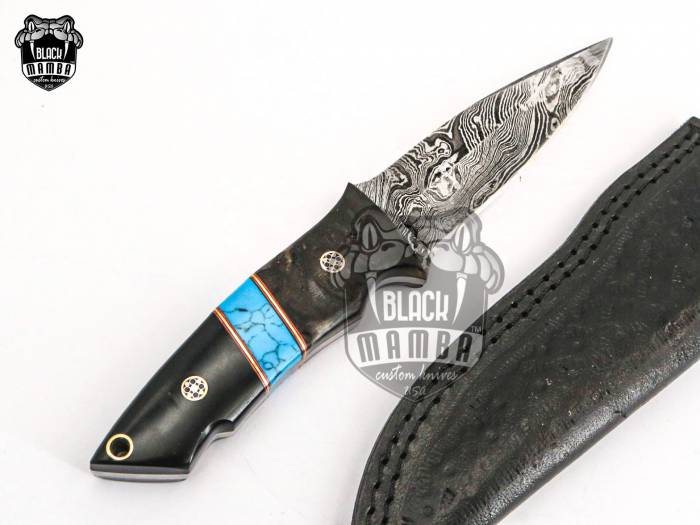 Bmk-637 Turquoise Sea Damascus Knife 8 Inches Long 4 Inches Blade 12 Ounce Damascus Hunting Skinner Knife Hand Made World Class Knives