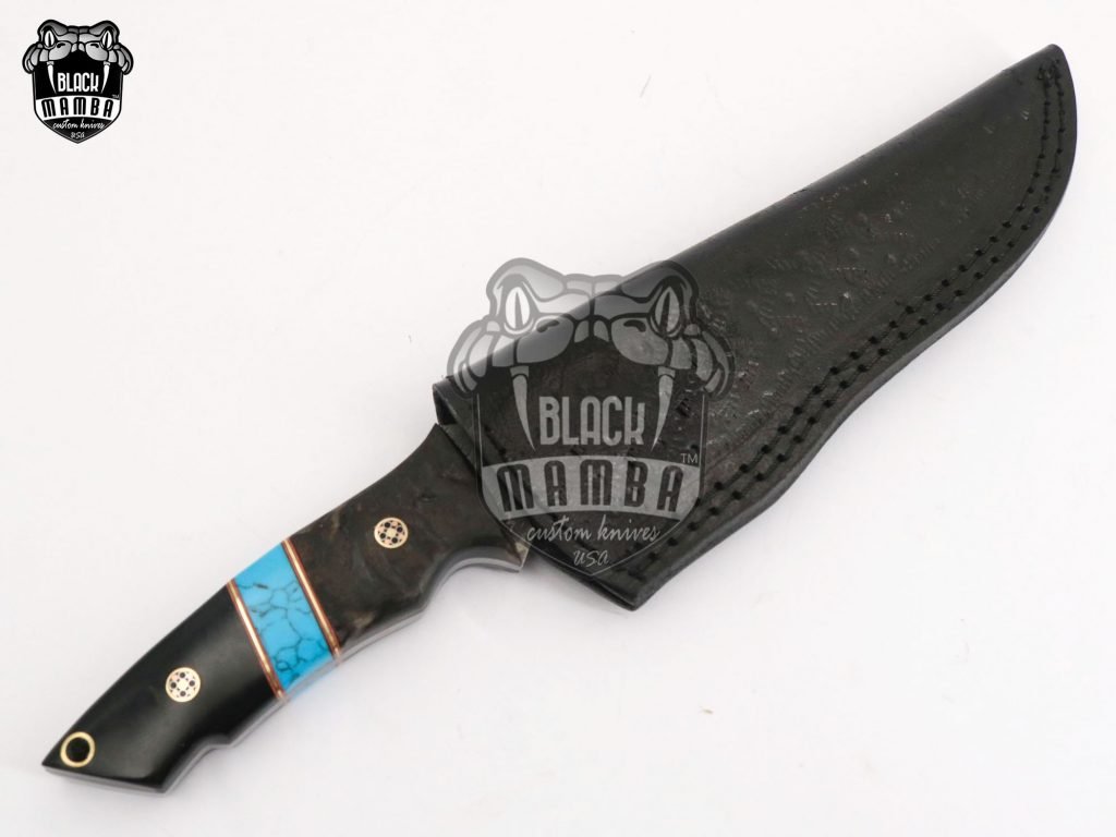 Bmk-637 Turquoise Sea Damascus Knife 8 Inches Long 4 Inches Blade 12 Ounce Damascus Hunting Skinner Knife Hand Made World Class Knives - Image 2