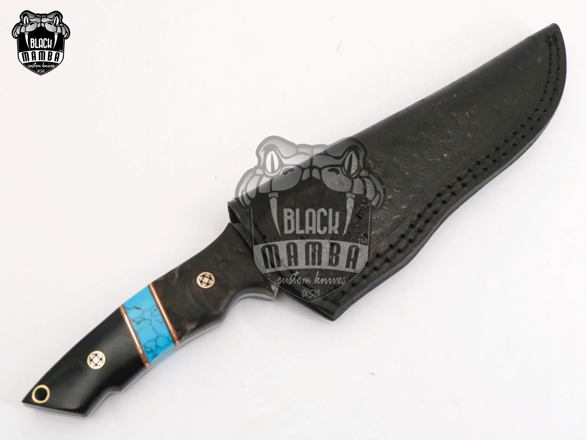 Turquoise Sea - Damascus Skinning Knife, 6″ Overall, Wood Handle | BMK-637 - view 2