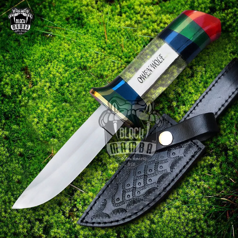 Translucent Personalized - Damascus Hunting Knife, 9″ Overall, Brass Handle - view 2