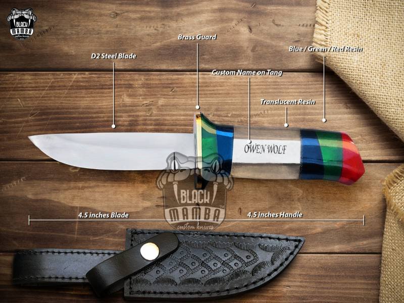 BMK-500 Handmade Translucent Personalized Knife, Fixed Blade Hunting Knife, Viking Knife, Pride Colors Engraved handle, Unisex Best Gift In USA