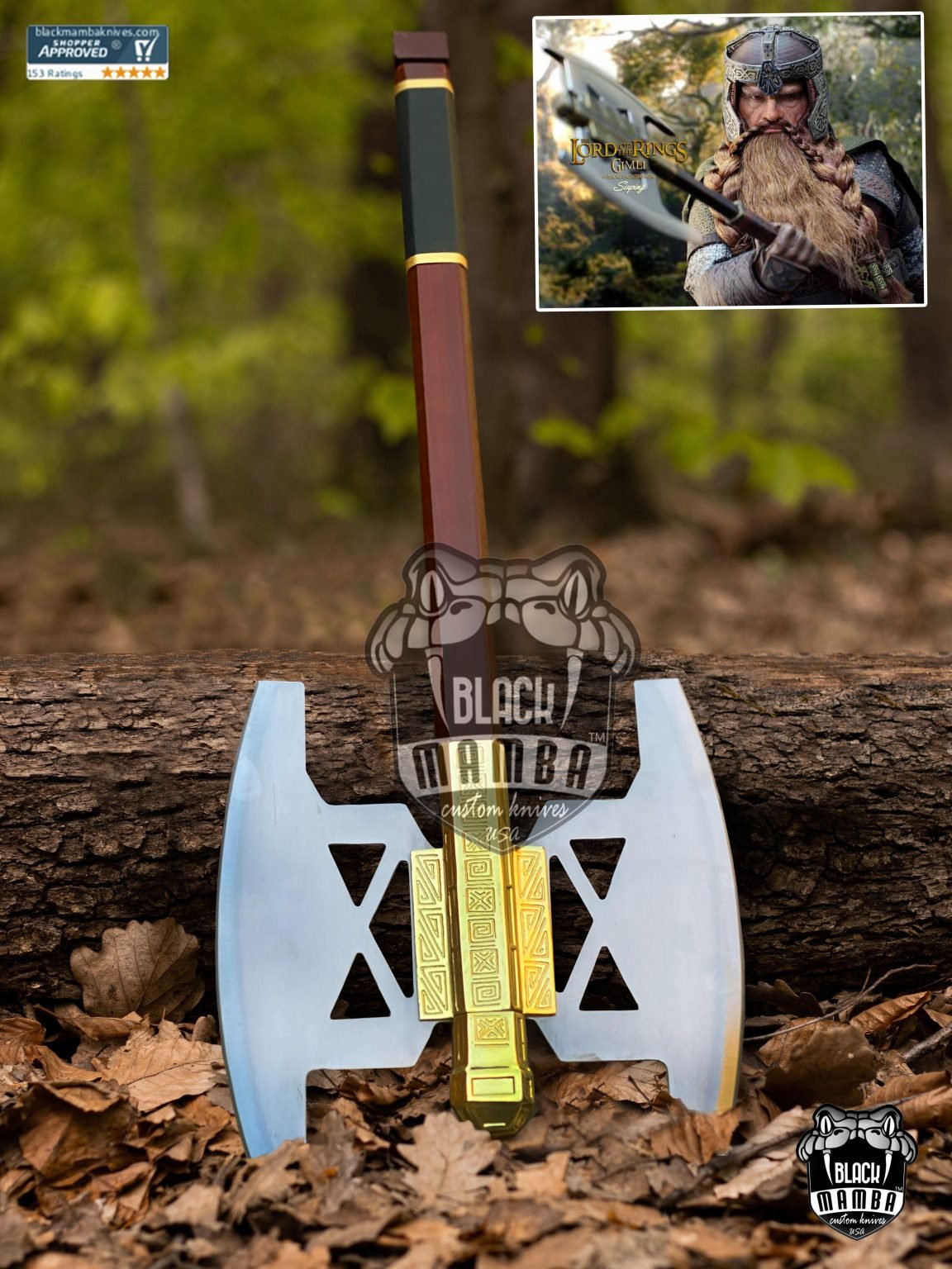 BMK-638 Battle axe of Gimlet Golden Edition from Lord of the rings (LOTR) /Christmas Gift/Fathers day Gift/Gift for him Fantasy Axe, Engraved