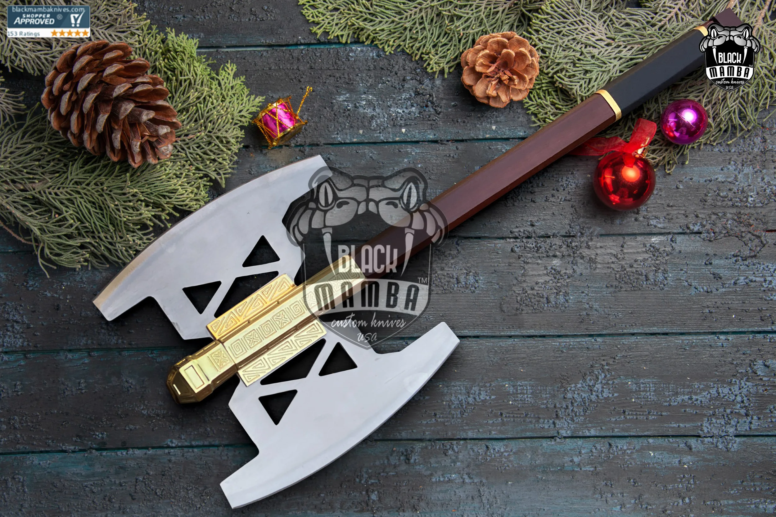 Battle Axe Of Gimlet Golden - Damascus Tomahawk Axe, 37″ Overall - view 2