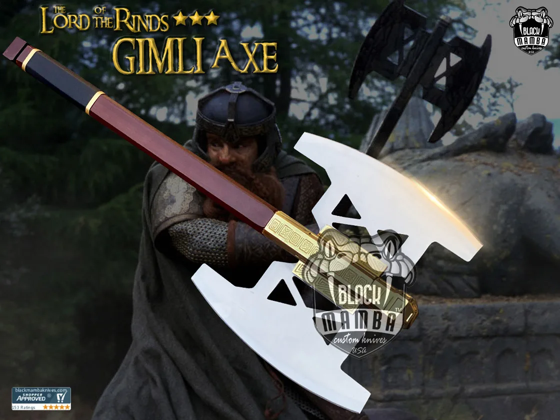 Battle Axe Of Gimlet Golden - Damascus Tomahawk Axe, 37″ Overall - view 3